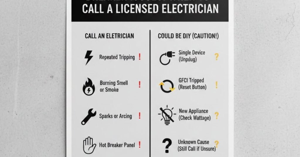 infographic: when to call licensed electrician for breaker issues